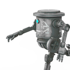 coolest robot is running in white background on cloose up view