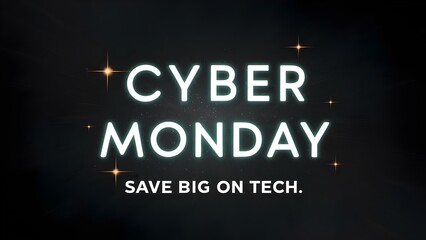 Glowing Teal Cyber Monday Banner with Cosmic Stars in the Background