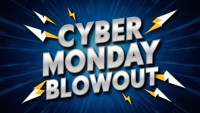 Electric Cyber Monday Banner with Lightning Bolt Graphics and Bold Blue Text