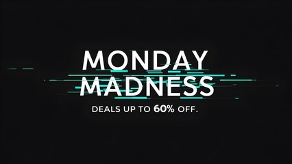 Minimal Cyber Monday Banner with Digital Glitch Effect on Black Background