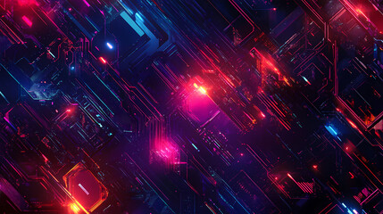 Neon gaming geometric abstract glowing cyberpunk style banner for advertising and promotion background wallpaper ai generated image. Cyberpunk. Illustration