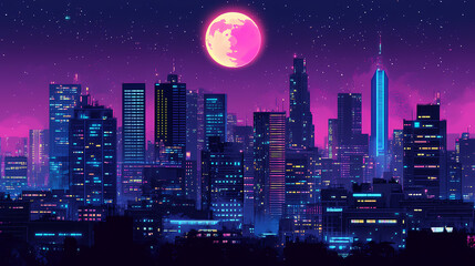 Fototapeta premium Nighttime cyberpunk city illustration. Cyberpunk. Illustration