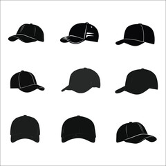 Baseball Cap Silhouette Bundle Set on a White Background