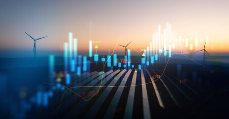Increase in electricity prices on the world market. Green energy in full development.Investment finance chart,stock market business and exchange financial growth graph.