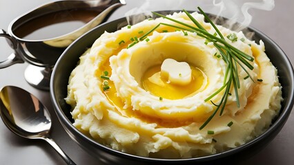 Creamy Thanksgiving Mashed Potatoes with Chives and Buttered Topping