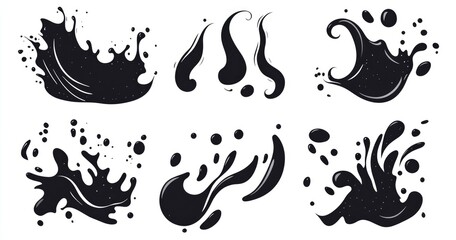 Obraz premium Isolated Vector Water Drops, Swirls, and Splashes in Black, Perfect for Flat Design Projects