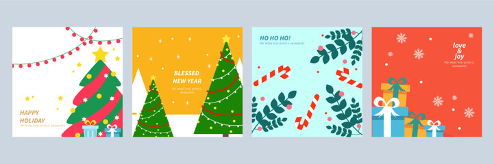 Festive Holiday Greeting Cards with Christmas Icons