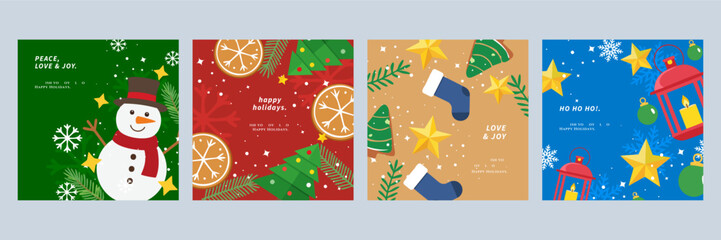 Festive Holiday Greeting Cards with Christmas Icons