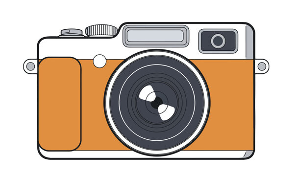 Digital camera for photo shoot and camera icon for digital camera illustration with lence and colorful cameras and analogue camera with lence and body parts. orange camera nad colorful cameras