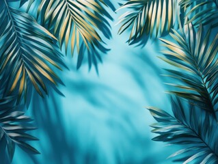 Tropical leaves on a blue background