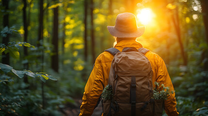 An Experienced Forager's Enchanting Harmony with Nature While Gathering Wild Herbs in a Lush Forest