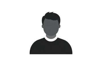 PNG cut out isolated background. A simple, minimalist icon representing a male user profile with short hair and a round-neck shirt in a dark silhouette.
