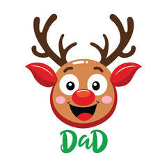 Cute Reindeer Family Christmas Clipart with Dad Typography - Adorable Vector Illustration for Festive Stickers and Holiday Designs
