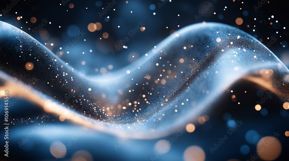 Poster Waveform with Glittering Particles in Dark Space, Symbolizing Energy Flow and Elegance in Motion, Gemerative AI