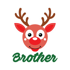 Cute Reindeer Family Vector with 'Brother' Typography - Festive Christmas Illustration for Holiday Cards and Decor