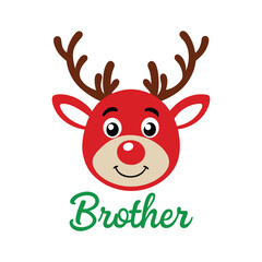 Cute Reindeer Family Vector with 'Brother' Typography - Festive Christmas Illustration for Holiday Cards and Decor