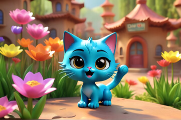 cute cartoon cat with flowers 