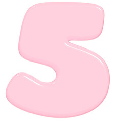 3D Cute Glossy Pink Number 5 Illustration