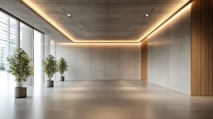 Obraz premium A large, empty room with a ceiling light and two potted plants