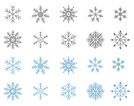 Snowflakes vector icons set isolated elements. Winter Icons. Snow or Snowflake symbol. Snow Icon collection.
