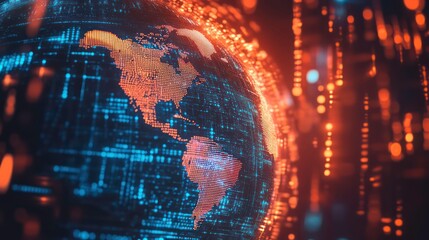 A digital representation of Earth with a futuristic, data-driven aesthetic.