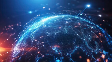 A digital representation of Earth with interconnected data points, symbolizing global connectivity.