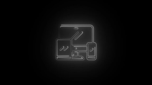Glowing neon Responsive icon isolated on black background. HD Video motion graphic animation