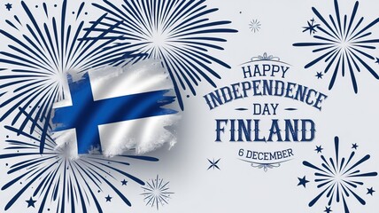 Finnish flag and fireworks celebrating finland independence day on december 6 holiday
