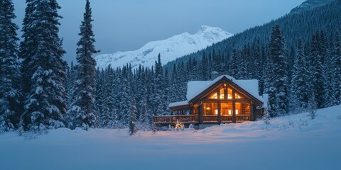 Cozy Cabin Nestled in a Snowy Mountain Forest