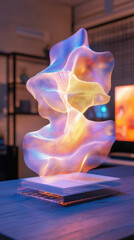 AI creating abstract art, represented by flowing geometric patterns in a digital studio