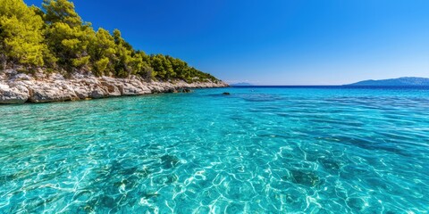 Tranquil Beach with Clear Water and Warm Sunlight