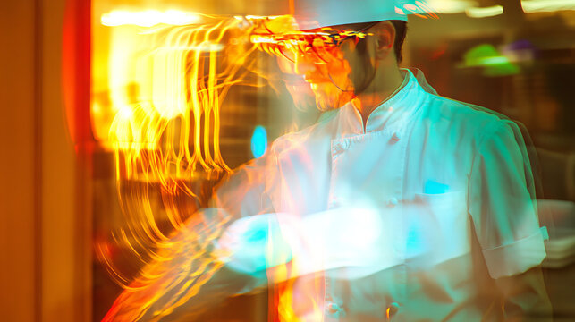 Chef in Quantum Superposition: Culinary Arts, Parallel Timelines, Vivid Colors