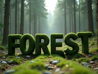 Forest, 3D realistic forest script. Forest path, wild flowers, tall pine trees and nature background. Digital art...