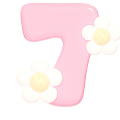 3D Cute Glossy Pink Number 7 Illustration with flower