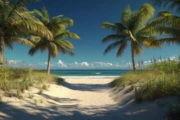 Obraz premium Palm Tree Pathway to Turquoise Beach Paradise