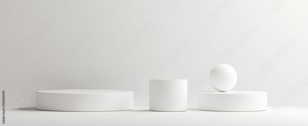 Poster Minimalist White Podium Display with Geometric Forms on Gray Background : Generative AI
