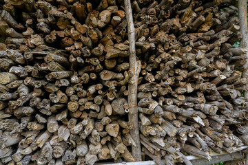 The wood is cut from the mountain and arranged like this. A background made of wood.