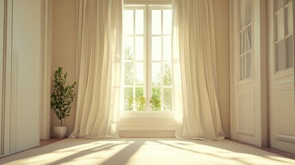 Sunlight Streaming Through Window in a White Room