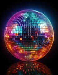 Obraz premium A disco ball with many colored lights reflecting on the surface