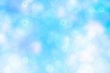 Abstract blurred festive delicate winter christmas or Happy New Year background with shiny blue and white bokeh lighted stars. Space for your design. Card concept.