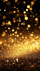 Obraz premium Golden Glitter Abstract Background, Defocused Bokeh Lights, Festive Texture For Holiday Celebrations