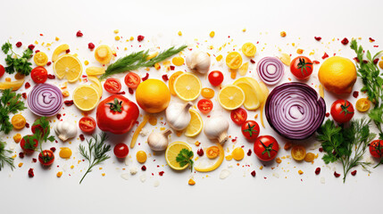 A visually appealing panorama of mixed citrus fruits and vegetables, presenting an explosion of...