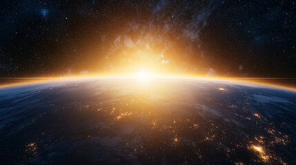 Earthrise: A breathtaking view of Earth from space, bathed in the golden glow of a rising sun.  The image evokes a sense of wonder, majesty, and the fragility of our planet.