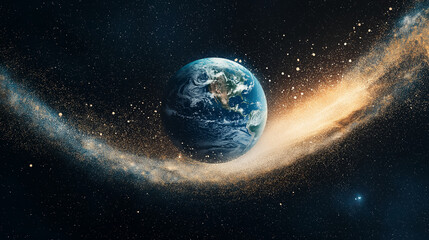 Fototapeta premium Earth in the Milky Way: A breathtaking view of our planet Earth suspended in the cosmic expanse of the Milky Way galaxy.