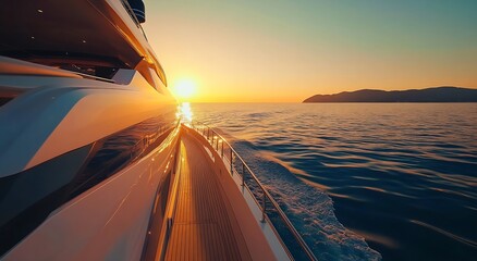 Obraz premium Majestic View from Luxury Yacht at Sunset on Ocean : Generative AI