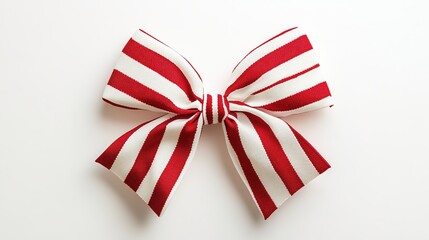 Red and white striped bow on plain background
