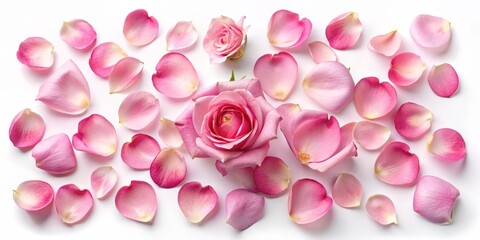Obraz premium Pink Rose Petals on White Background, Flower, Petal, Rose