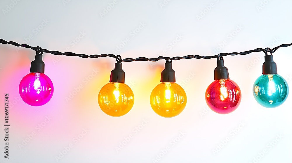Poster Playful Multicolor String Lights Creating a Festive Atmosphere : Generative AI