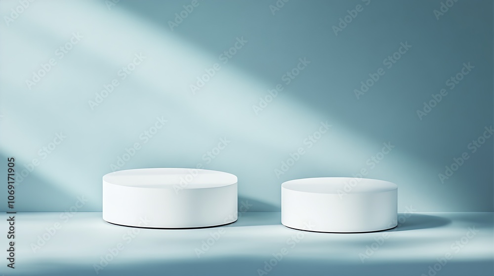 Poster modern minimalist white cylinder podiums with soft light shadows : generative ai