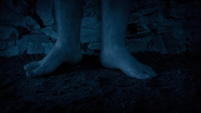 Prisoner Walking Around And Standing Barefoot In The Dark